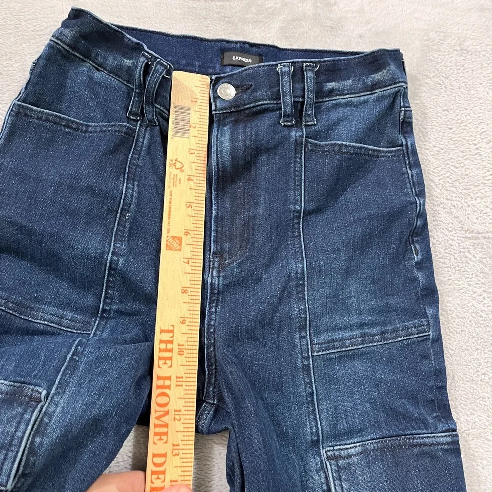 Express‎ Jeans 90s Slim Super High Rise Cargo Women's 6 Long Dark Blue Y2K